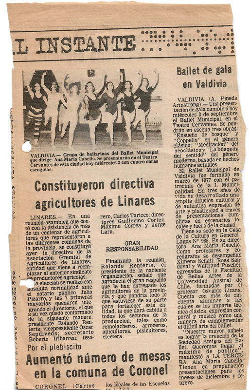 Artículo de prensa "Ballet de gala en Valdivia"