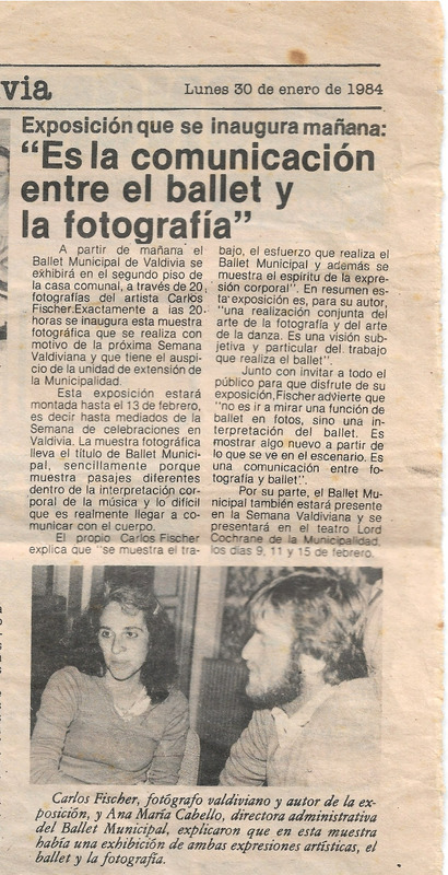 Artículo de prensa "Es la comunicación entre el ballet y la fotografía"
