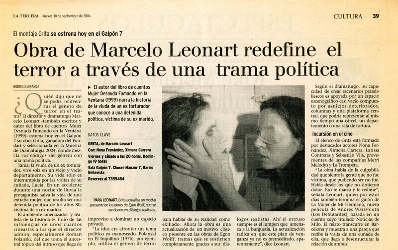 Recorte de Prensa "Obra de Marcelo Leonart redefine el terror a través de una trama política"