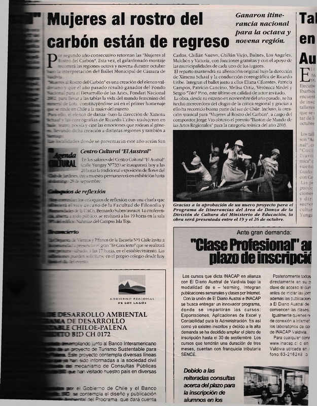 Artículo de prensa "Mujeres al rostro del carbón"