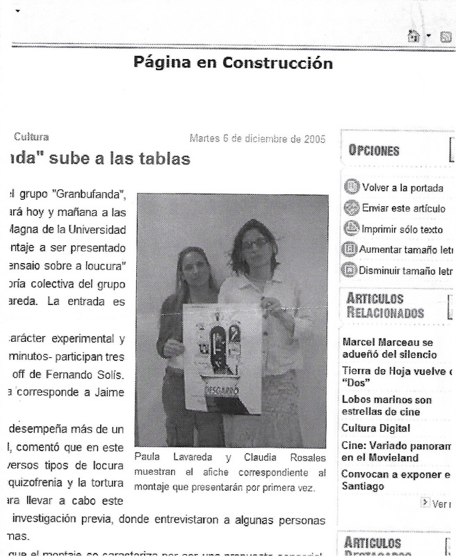 Nota de prensa de la obra Desgarro, um ensaio sobre a loucura
