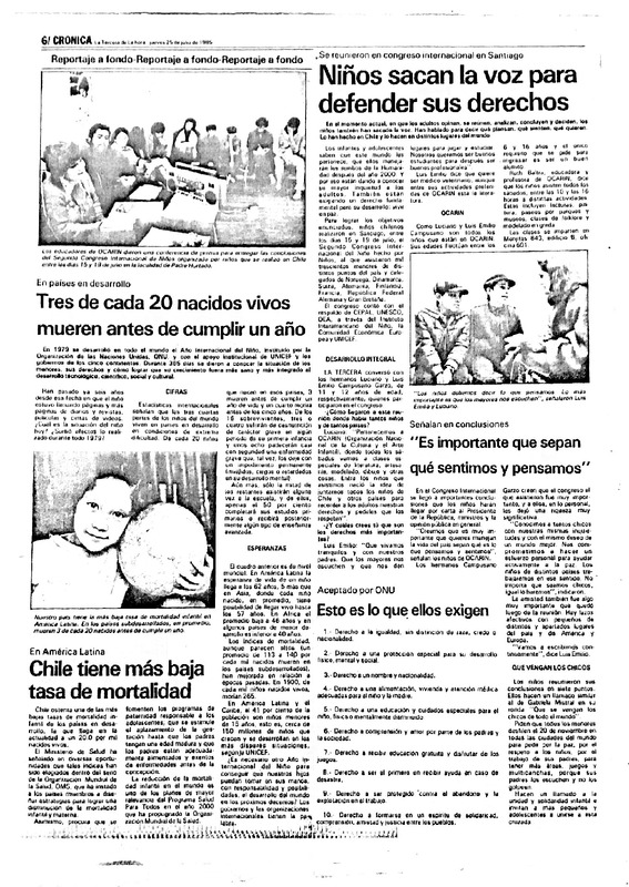Recorte de prensa "Niños sacan la voz para defender sus derechos"