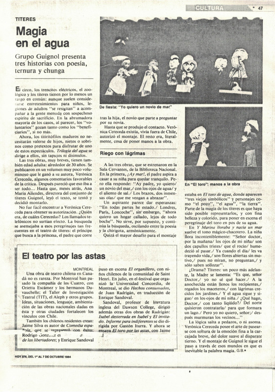 Recorte de prensa: "Magia en el agua"