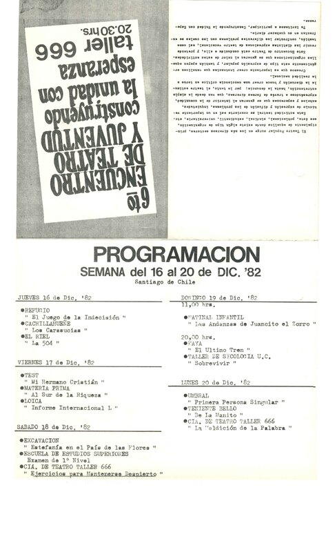 Programación del 6° Encuentro Teatro y Juventud del Taller 666