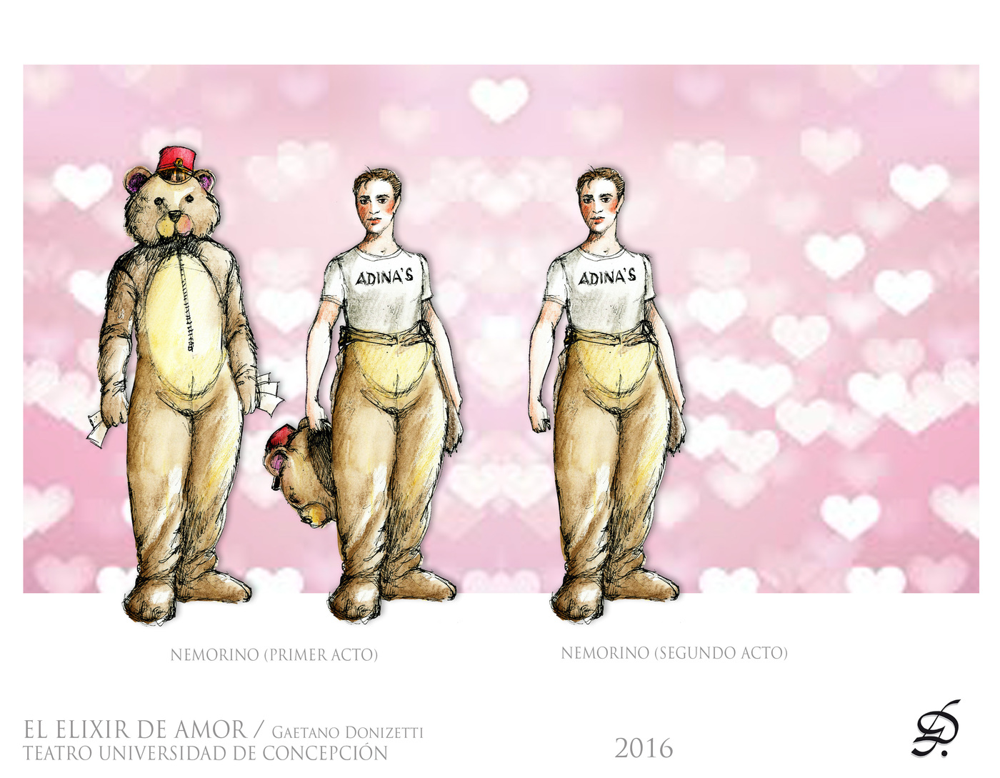 Boceto de Diseño de Vestuario, Nemorino — El Elixir de Amor