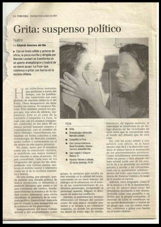 Recopilación de recortes de prensa sobre la obra Grita