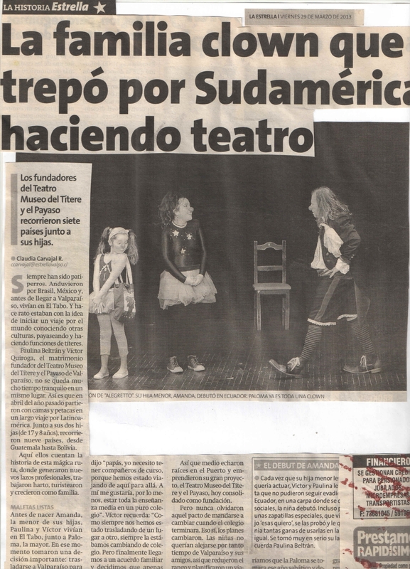 Recorte de prensa: "La familia clown que trepó por Sudamérica haciendo teatro"