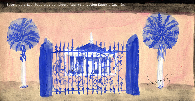 Boceto de escenografía para Los papeleros