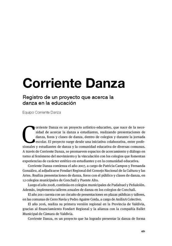 Texto "Corriente Danza, registro de un proyecto que acerca la danza en la educación"