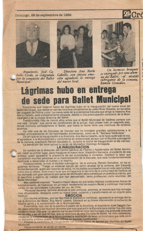 Artículo de prensa "Lágrimas hubo en entrega de sede para Ballet Municipal"