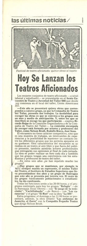 Recorte de Prensa Sexto Encuentro de Teatro y Juventud del Taller 666