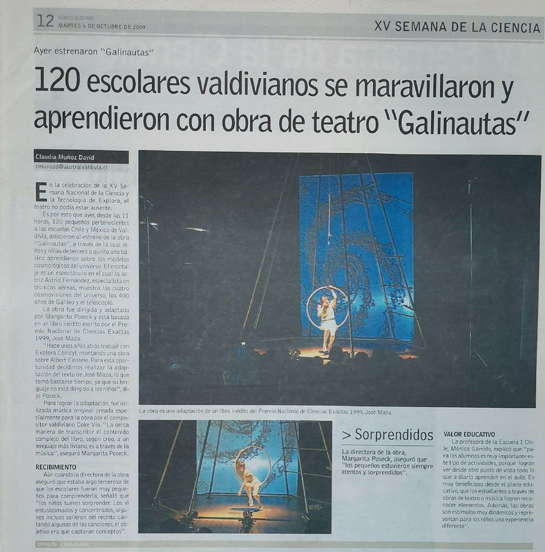 Artículo estreno de la obra "Galinautas"