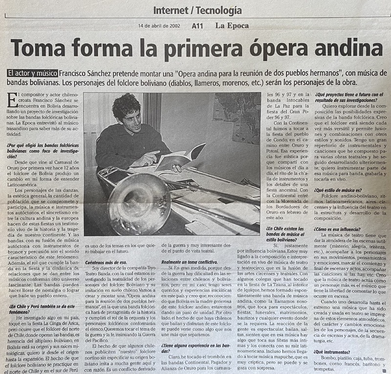Entrevista a Francisco Sánchez sobre la construcción de "una Ópera andina para la reunión de dos pueblos hermanos"