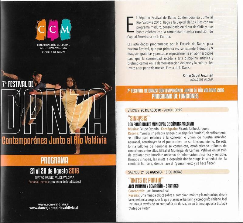 Programa del 7° Festival de Danza Contemporánea Junto al Río Valdivia