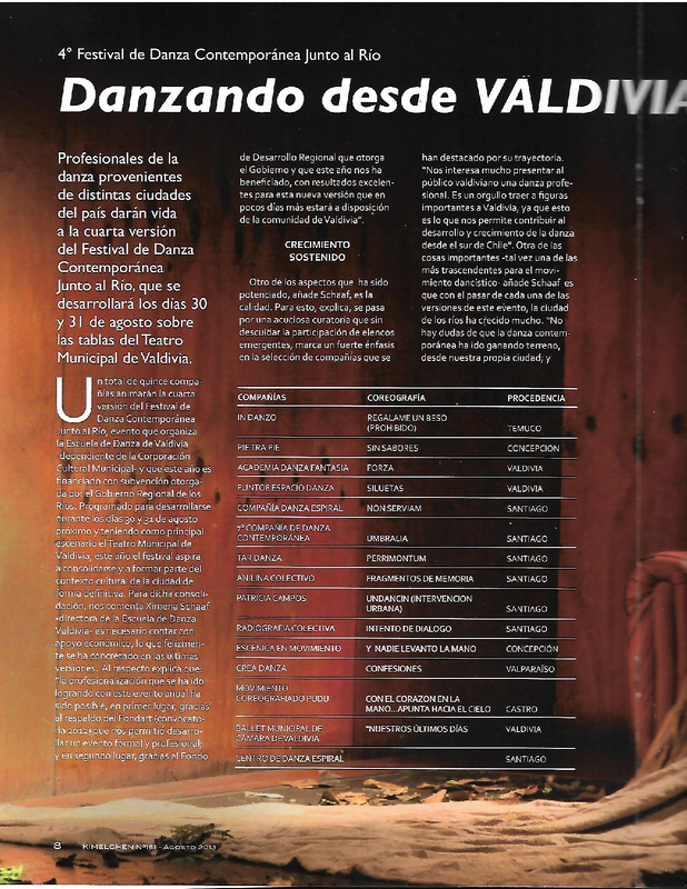 Reportaje sobre danza en Revista Kimelchén n°151