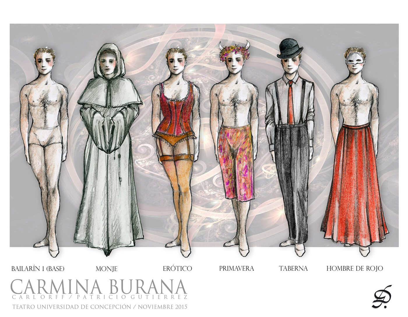 Boceto de Diseño de Vestuario, Conjunto de Personajes – Carmina Burana