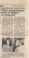 Artículo de prensa "Es la comunicación entre el ballet y la fotografía"