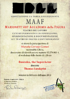 Certificado de workshop sobre técnica bunraku 