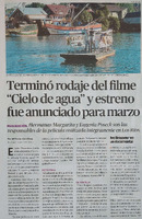 Artículo sobre fin de rodaje y estreno de "Cielo de agua"